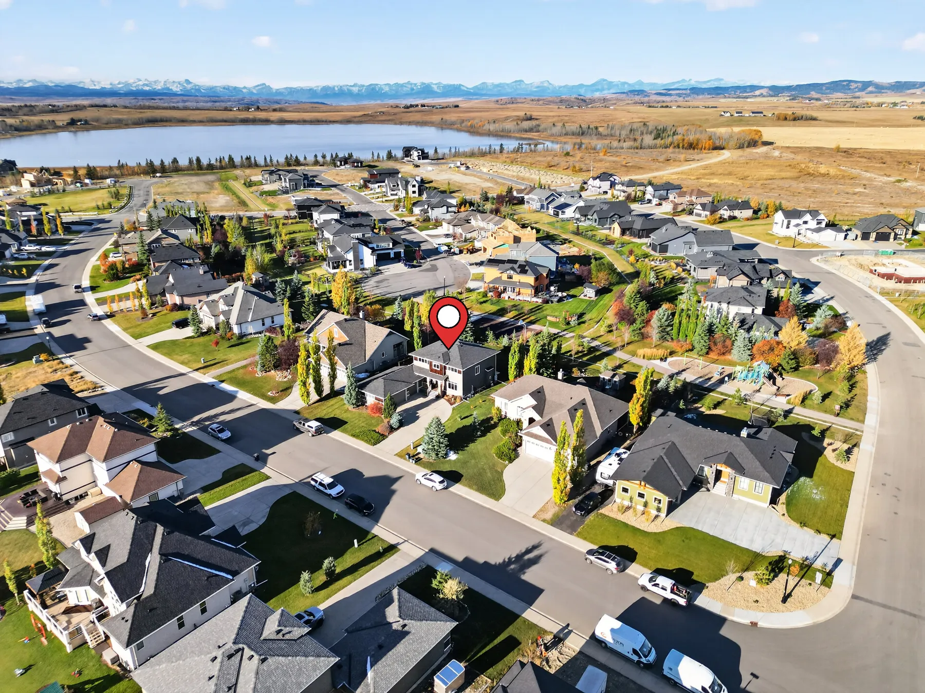 Aerial view of 34 Monterra Link and the surrounding Monterra community.